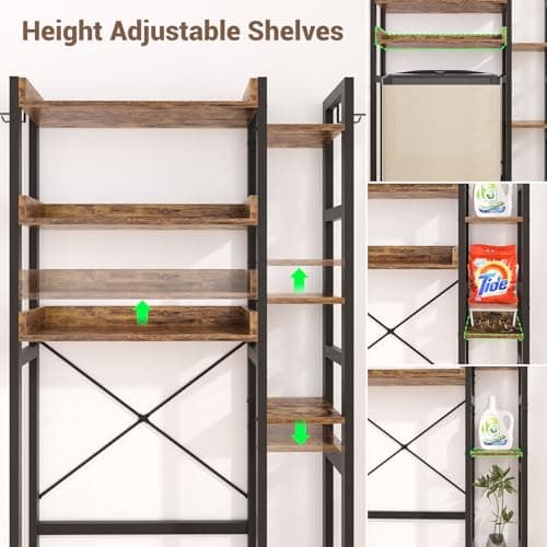 Rustic Brown 7 Tier Toilet Organizer with 2 Drawers & 4 Hooks
