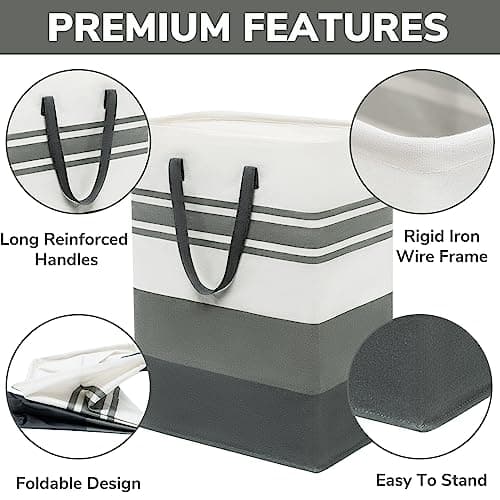Goodpick 3-Pack 75L Collapsible Laundry Baskets, Large Grey Hampers for Dorm and Home