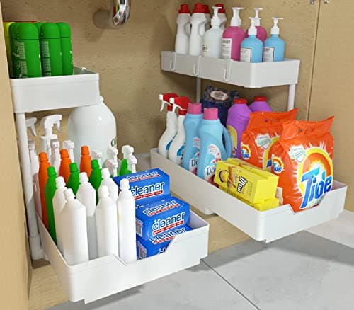 NATURE'S SOURCE 2-Tier Under Sink Organizers, Black 2-Pack