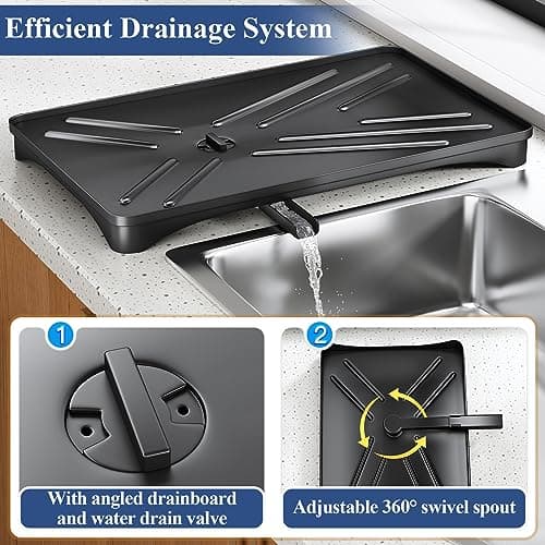 Large Rustproof Dish Drying Rack with Drainboard and Utensil Holder for Kitchen Counter - Black