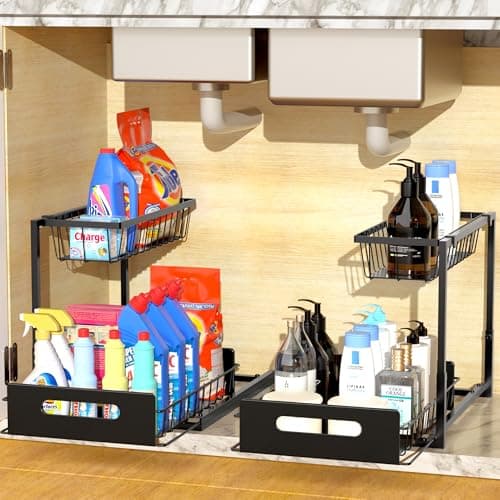 Mythinglogic 2 Tier Pull Out Under Sink Organizer, Metal Kitchen & Bathroom Storage