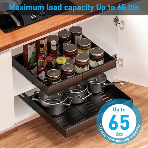Expandable Heavy Duty Cabinet Organizer, Adhesive Slide Out Shelves for Kitchen & Under Sink