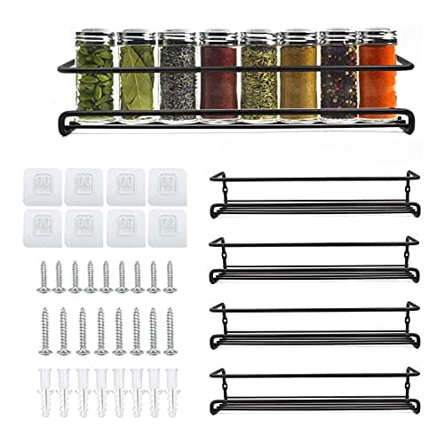 4 Pack Demoyaya Spice Rack Organizer, Wall Mountable with Adhesive or Screws, Spice Shelves Kitchen Pantry