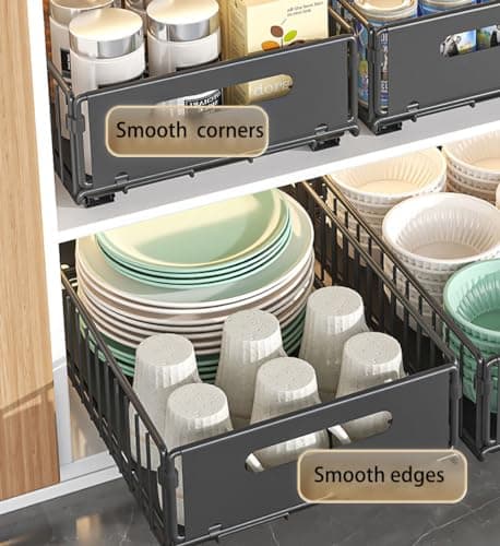 Sliding Cabinet Organizer for Kitchen - No Drilling Needed (Black, 2-Piece, 9.8 W x 15 D x 7.5 H)