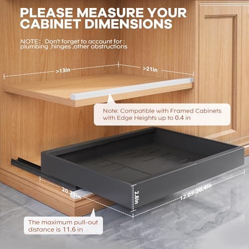 Black Heavy Duty Pull Out Cabinet Organizer, Expandable Slide Out Drawers, Kitchen Pantry Storage