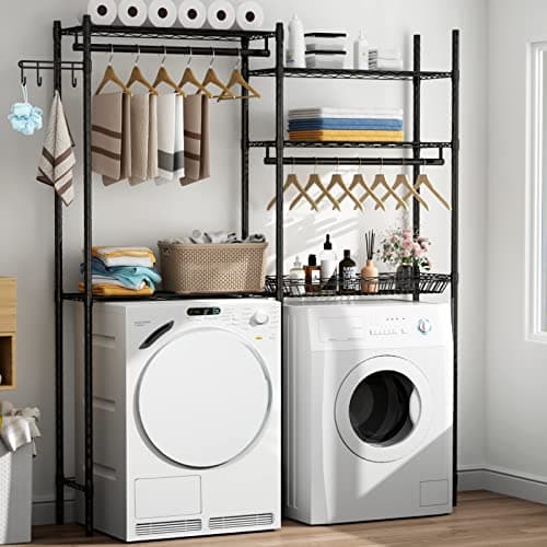 Loomie Over the Washer and Dryer Shelf, 5-Tier Organizational Rack with Hooks and Rods