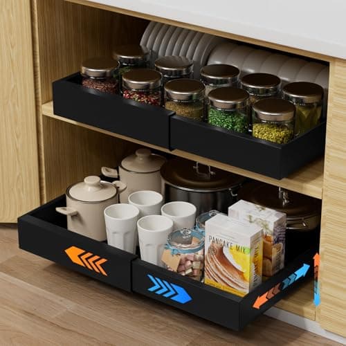 Expandable Pull-Out Cabinet Organizer, 12.6"-20.5" Deep, White Kitchen Pantry & Bathroom Storage