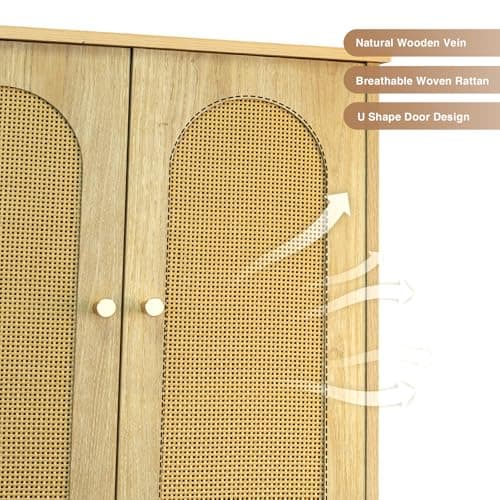 Tall Rattan Toilet Storage Cabinet with Metal Stand, Bathroom Organizer