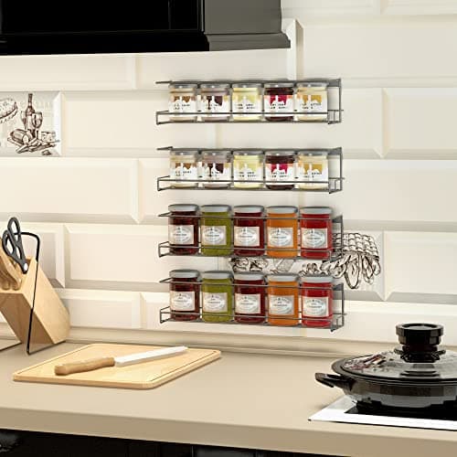 Wall-Mounted Spice Rack Organizer Set for Cabinet Doors (Black)