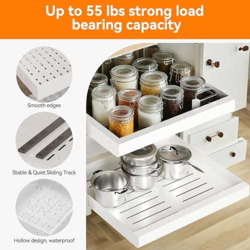 2 Pack Expandable White Pull Out Cabinet Organizers, 12.6''-21'' Width, 21'' Deep, Kitchen & Bathroom Storage