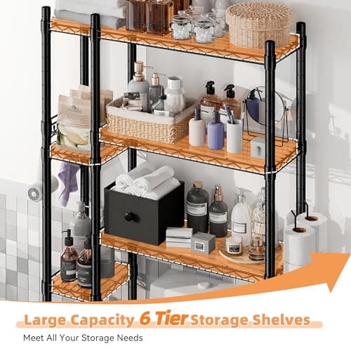 6 Tier Over Toilet Storage Rack with Drawer, Black