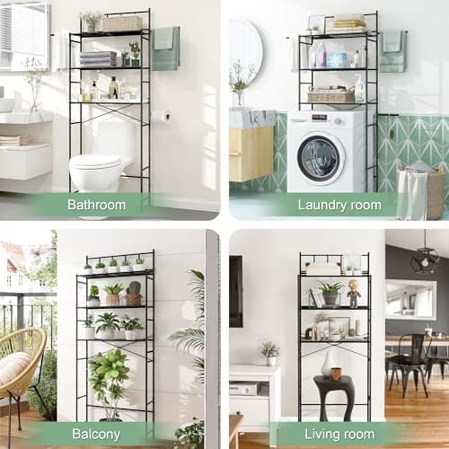 Toilet Storage Organizer Shelf with X-Shaped Bar and Hooks