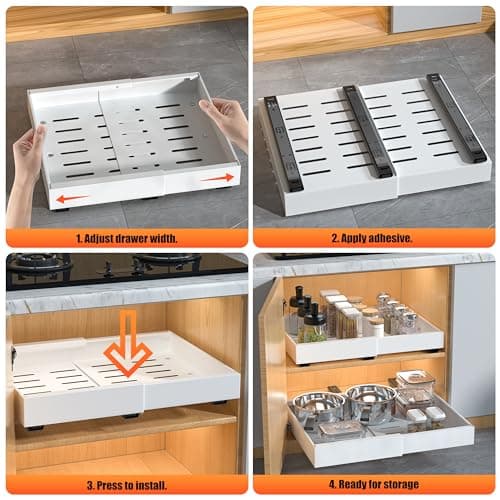 2 Pack Adhesive Pull-Out Cabinet Organizer, 17" Deep, White