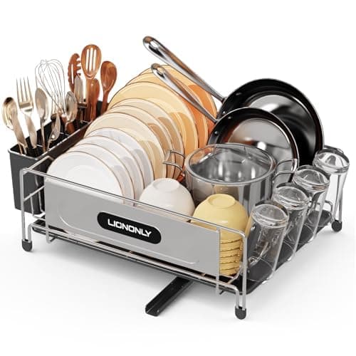 304 Stainless Steel Kitchen Dish Drying Rack with Smart Drainage and Holder Set