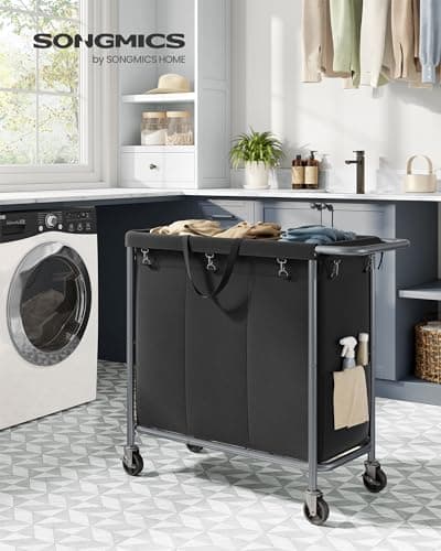 3-Section Rolling Laundry Basket with Wheels for Blanket Storage, 52.8 Gallons
