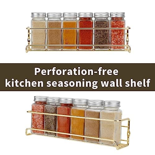 2 Pack Gold Self-Adhesive Metal Spice Racks for Fridge Doors & Kitchens