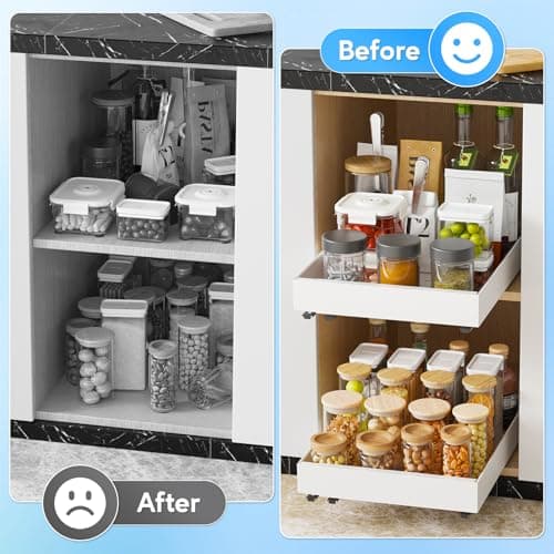 Heavy Duty Roll Out Cabinet Organizer, 16.5" Deep, White, Expandable Drawers