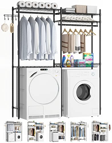 Loomie Over the Washer and Dryer Shelf, 5-Tier Organizational Rack with Hooks and Rods