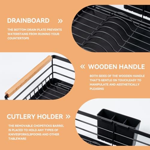 BRIAN & DANY Stainless Steel Dish Drying Rack with Cutlery Holder & Drainboard