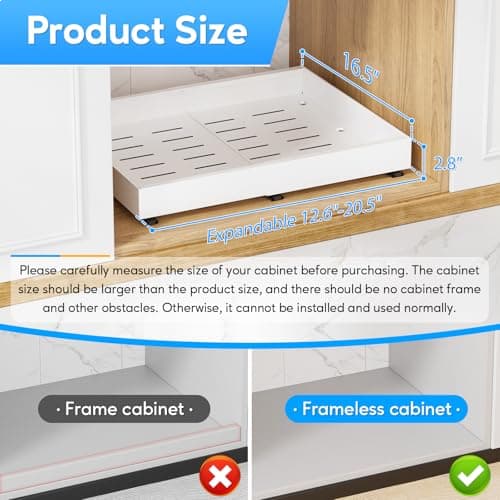 Heavy Duty Roll Out Cabinet Organizer, 16.5" Deep, White, Expandable Drawers