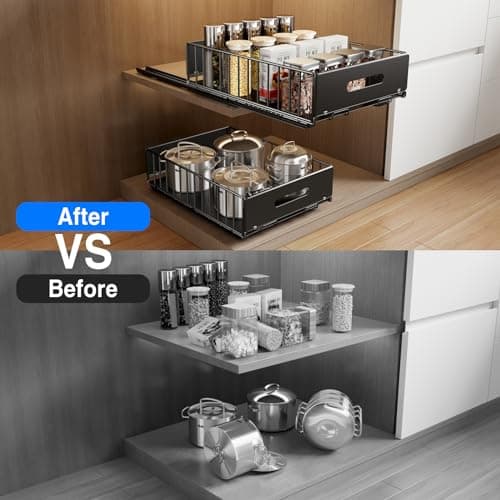 2 Pack Heavy Duty Cabinet Organizer, Slide Out Drawers (16.5"x11.8"x3.94"-Black)