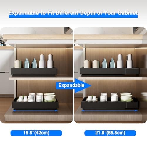 2 Pack Black Adhesive Pull Out Cabinet Organizer for Kitchen, Cupboard & Pantry