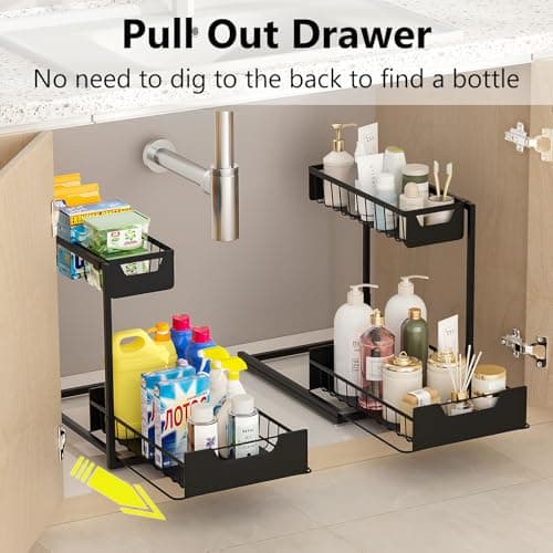 Black 2-Pack 2-Tier Metal Under Sink Organizer for Bathroom