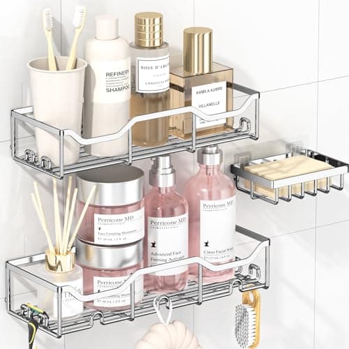 ASTOFLI Large Capacity Rustproof Shower Caddy, 4-Pack with 16 Hooks