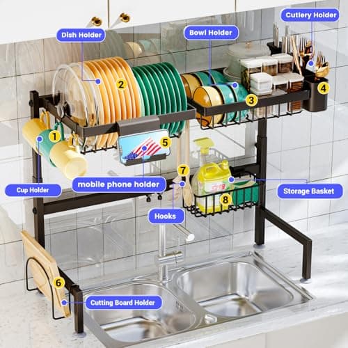 Stainless Steel Over the Sink Drying Rack, Expandable 24-35.5L x 12W x 19-22H