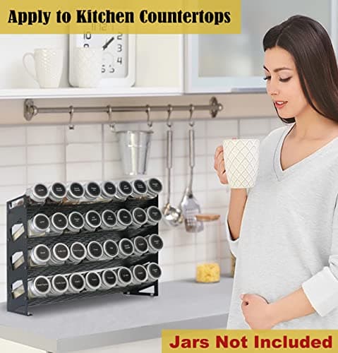 4-Tier Matte Black Spice Rack for Kitchen Cabinet or Wall