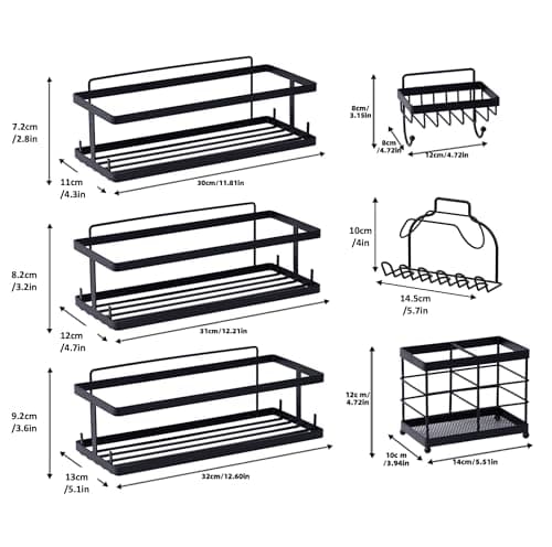 Comelyjewel Black Shower Caddy with Hooks, Baskets, and Razor Holder