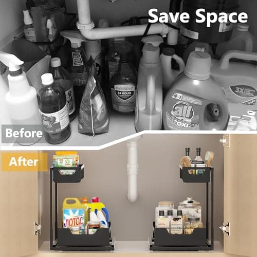 Black 2-Pack 2-Tier Metal Under Sink Organizer for Bathroom