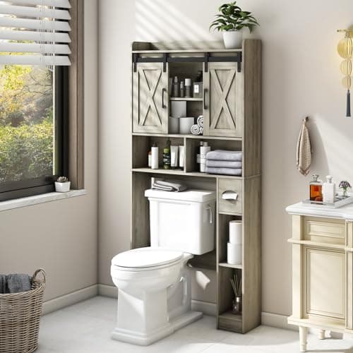 Bathroom Space-Saving Toilet Cabinet with Barn Door