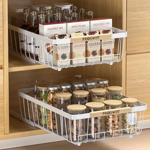 Slide Out Drawer Organizers 2 Pack for Kitchen Cabinets, Bathroom, Living Room Clutter Cleanup (15.7 x 11 x 3.7″)