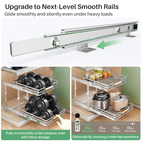 Pull-Out Cabinet Organizer for Pots and Pans - Heavy Duty 2 Tier Sliding Shelves (23 W X 21 D)