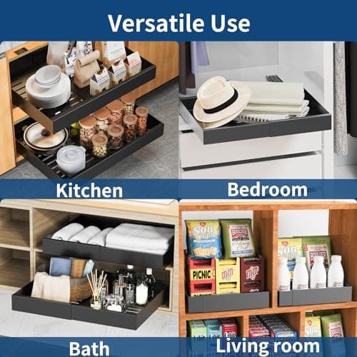 CHENDY Heavy Duty Pull Out Cabinet Organizer for Kitchen and Pantry (Black)