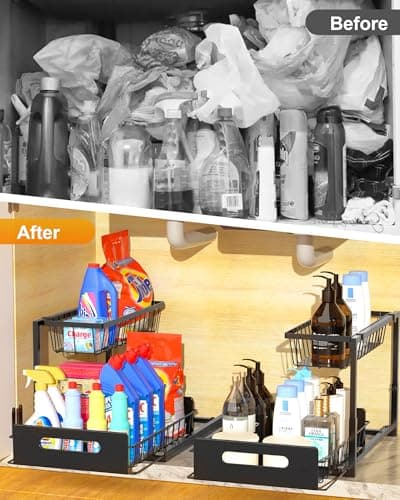 Mythinglogic 2 Tier Pull Out Under Sink Organizer, Metal Kitchen & Bathroom Storage