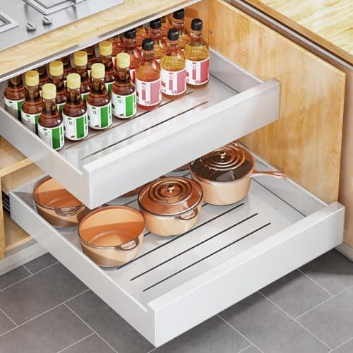 Top Pull Out Cabinet Organizer for Kitchen and Bathroom - 21 Deep, Slide Out Drawers, Under Sink Storage.