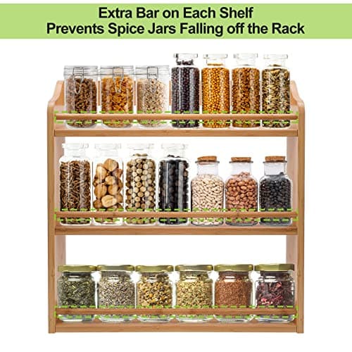 Bamboo 3-Tier Spice Rack for Kitchen Counter or Wall