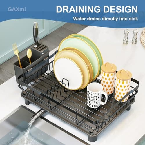 Over-the-Sink Dish Drying Rack for Kitchen with Utensil Holder - Black