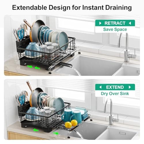 GSlife Large Extendable Dish Drying Rack - Black