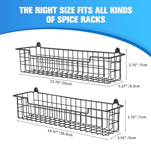 Wall-Mounted Spice Rack Organizer - 2-Pack Storage Shelf for Kitchen Cabinet Doors, Black