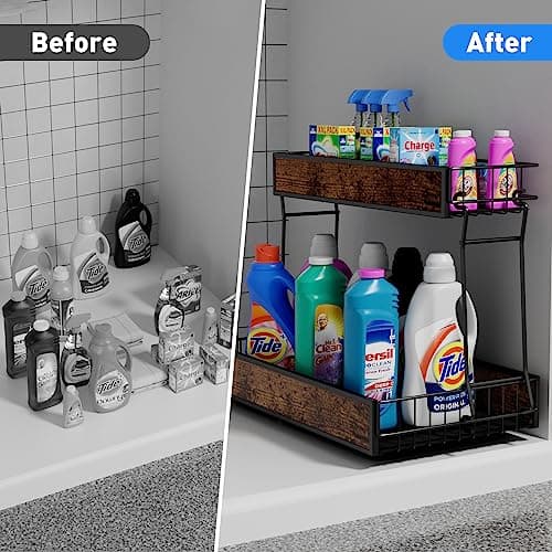 Under Sink Slide Out Organizer for Bathroom or Kitchen Storage, Black