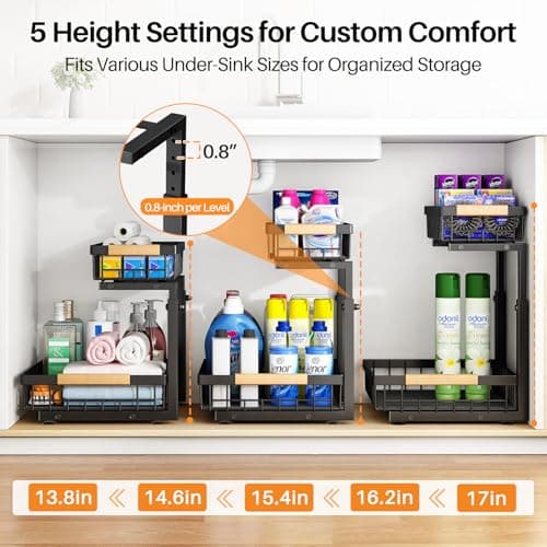 Under Sink Organizer for Kitchen and Bathroom - Adjustable 2-Tier Storage Shelf for Small Spaces