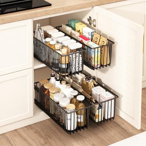 4 Pack Black Pull Out Basket Drawers for Kitchen & Bathroom Cabinets