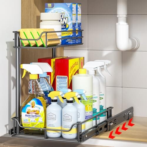 LAMU Under Sink Organizer with Upgraded Slides for Kitchen and Bathroom Storage