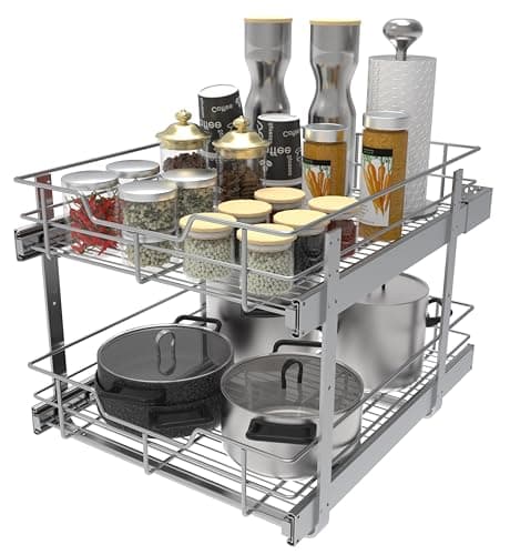 Chrome Plated 2 Tier Pull Out Kitchen Cabinet Organizer, Heavy Duty Drawers, 17" W X 22" D