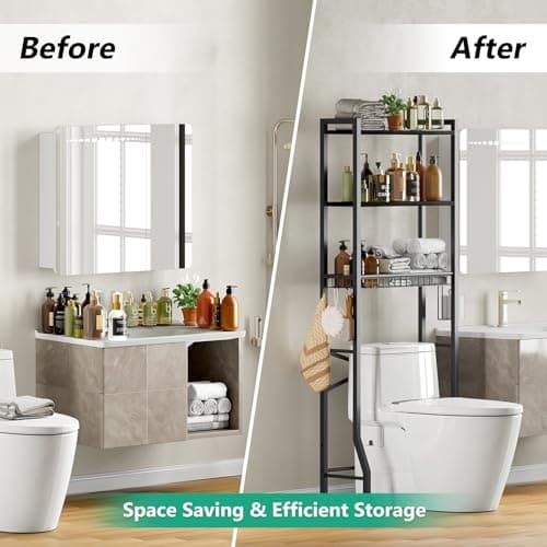 Black 3-Tier Over-Toilet Organizer Shelf with Basket (Freestanding)