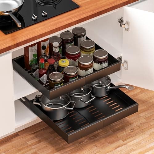 Expandable Heavy Duty Cabinet Organizer, Adhesive Slide Out Shelves for Kitchen & Under Sink