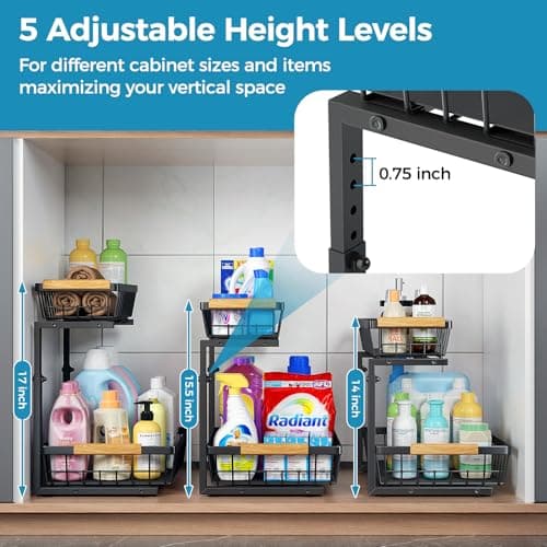 2 Pack Large Metal Under Sink Organizers for Kitchen & Bathroom